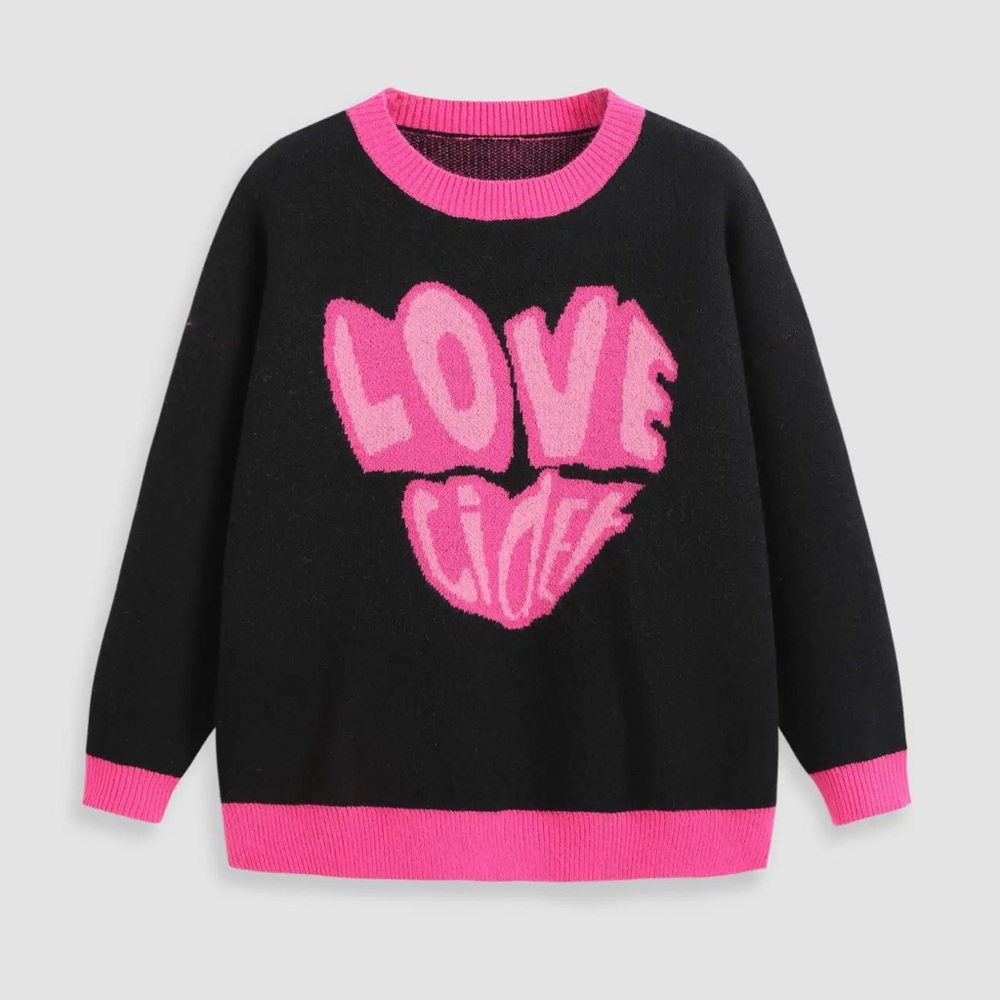 Cider • NWT‎ Graphic Print Pink and Black Sweater 1X Oversized Casual Pop Art
